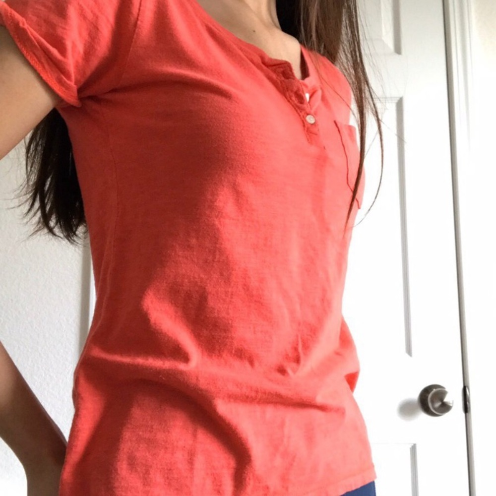 Coral button up tee